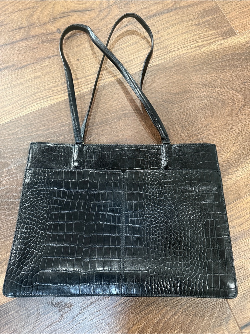Alfani Leather Black Croc-Embossed Shoulder Tote Bag 100% genuine leather